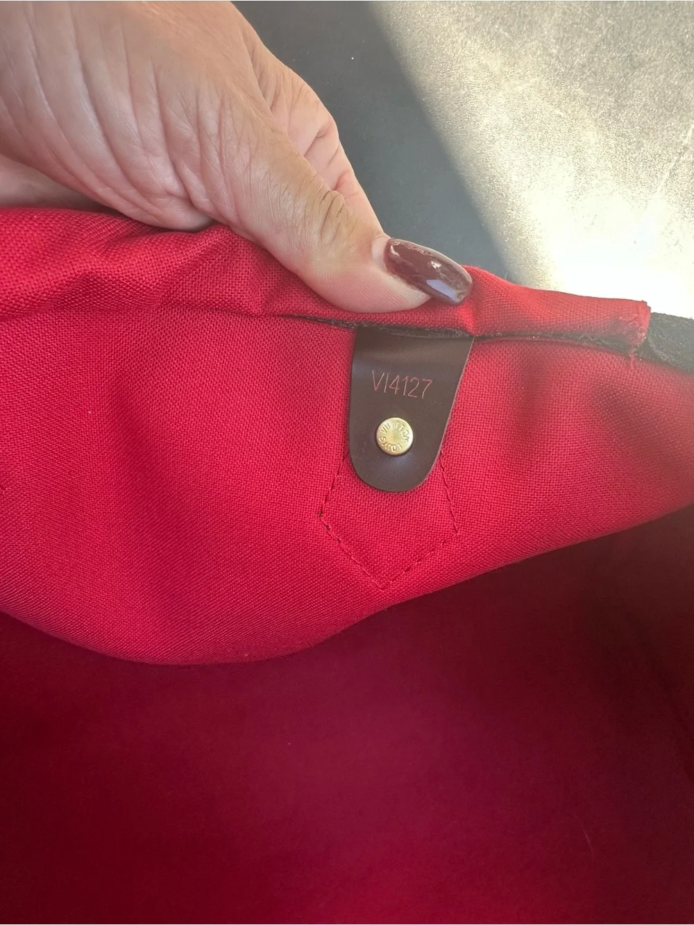 Louis Vuitton Brown Damier Ebene Check Tote with Gold Hardware